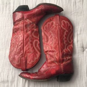 J. Chisholm snakeskin and leather red cowboy boots